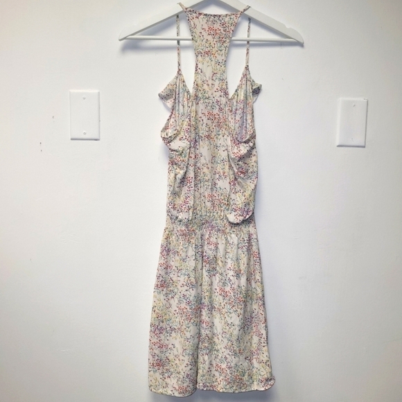 Parker Silk Cream Multicolored Floral Dress Smocked Waist Size L - Picture 7 of 14